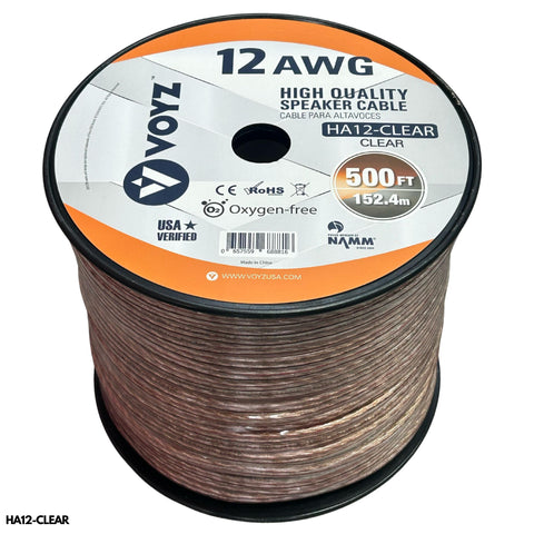 Cable para bocinas 12awg chaqueta transparente en rollo de 500 pies HA12-CLEAR
