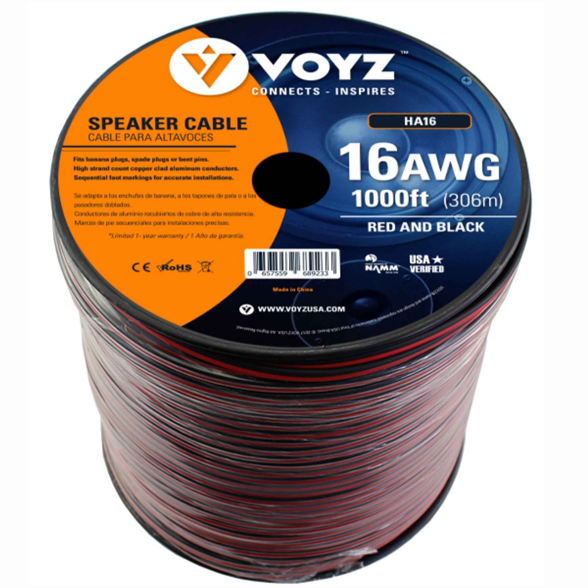 Cable Cobre 16 AWG Cable De Altavoz De Cobre Libre De Oxígeno (OFC) 16 AWG - 5 Metros, Colores Azul Y Negro Cable 16mm2