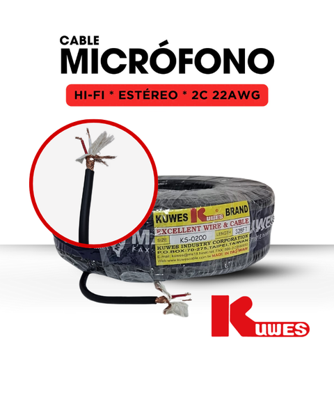 Cable para micrófono Hi-Fi estéreo 22AWG 328 pies Kuwes KS-0200-328FT