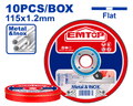 Caja con 10 discos de corte metal y acero inoxidable 4 pulgadas y media Emtop EACD121155