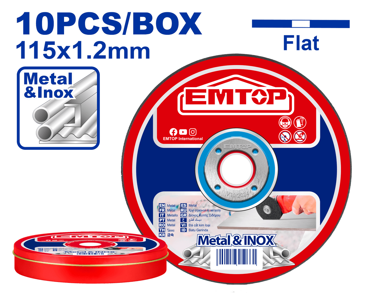 Caja con 10 discos de corte metal y acero inoxidable 4 pulgadas y media Emtop EACD121155 - LA CASA DEL TELEFONO