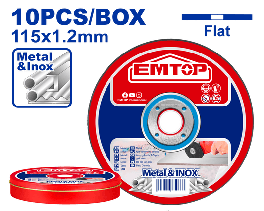 Caja con 10 discos de corte metal y acero inoxidable 4 pulgadas y media Emtop EACD121155 - LA CASA DEL TELEFONO