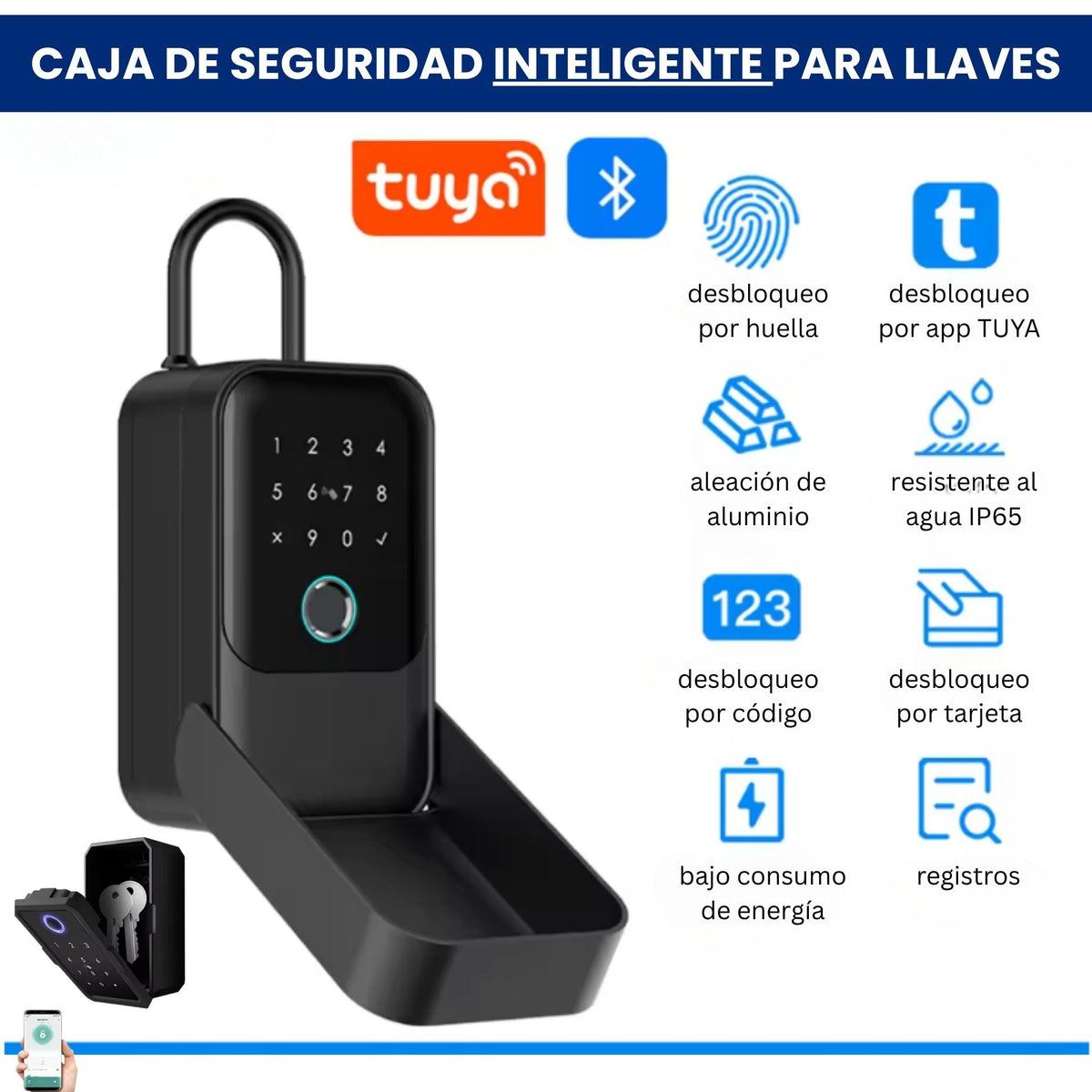 Caja de seguridad inteligente para llaves con huella y App - LA CASA DEL TELEFONO