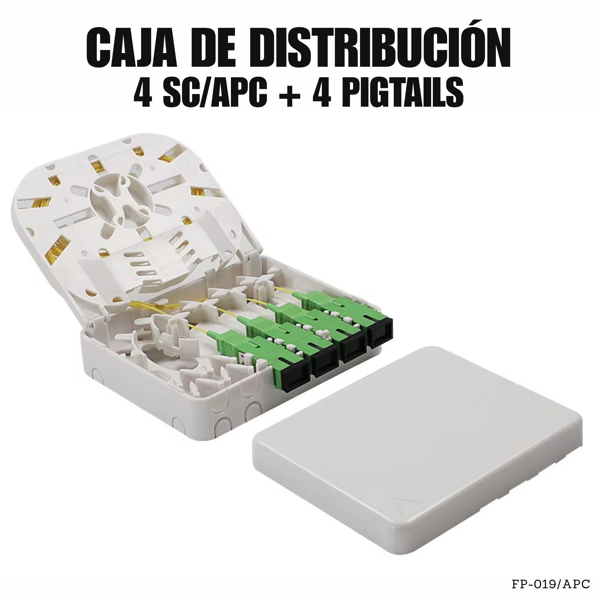 Caja terminal de fibra óptica FP-019APC kit para instalaciones FTTH y GPON.
