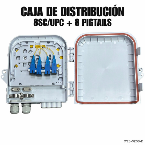 Caja de distribución de fibra óptica 8 fibras SC/UPC uso en exterior