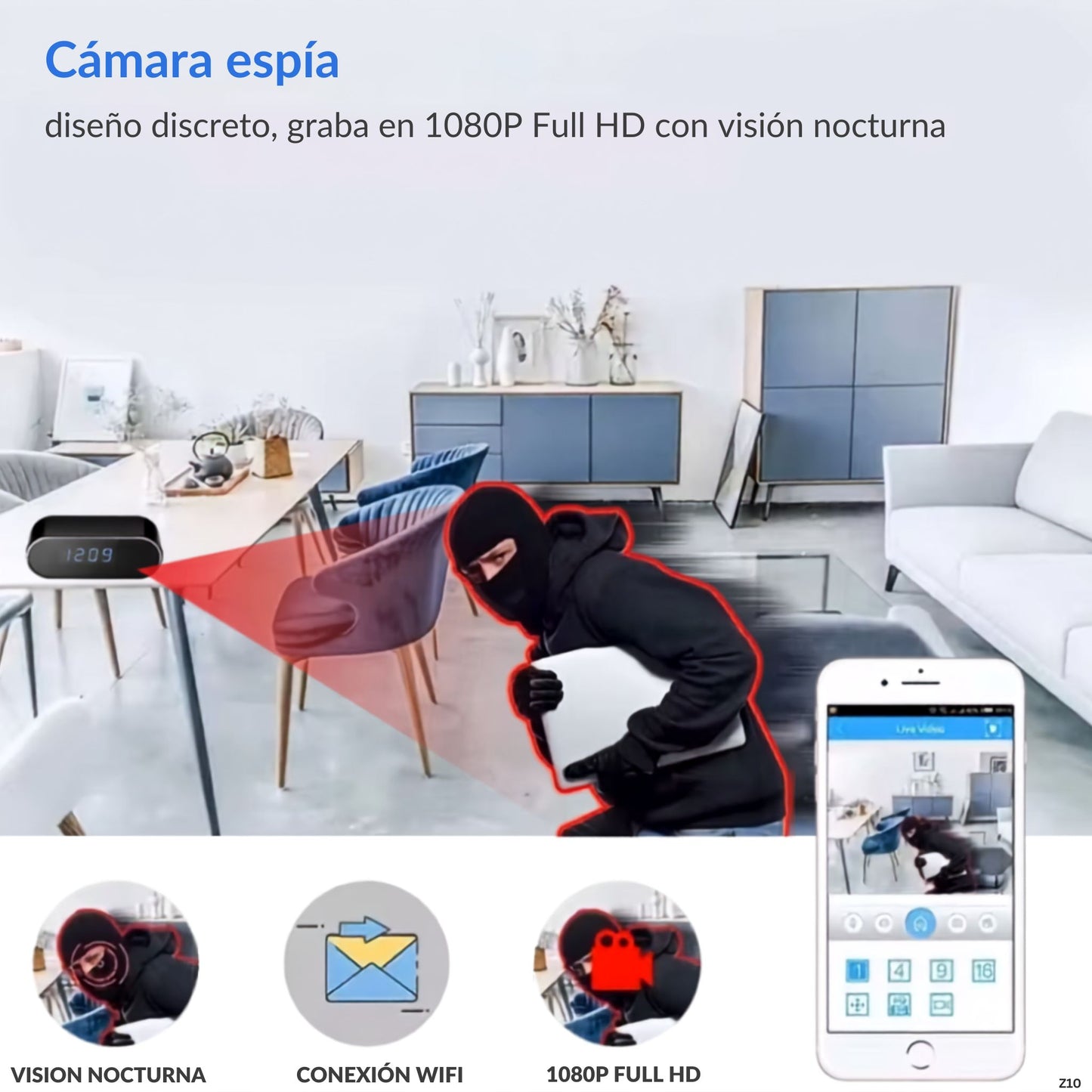 Cámara oculta mini reloj Z10 con visión nocturna WiFi 
