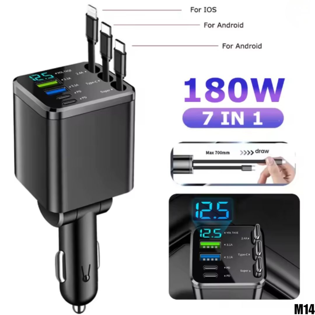 Cargador de carro súper rápido 7 en 1 (180W) - LA CASA DEL TELEFONO