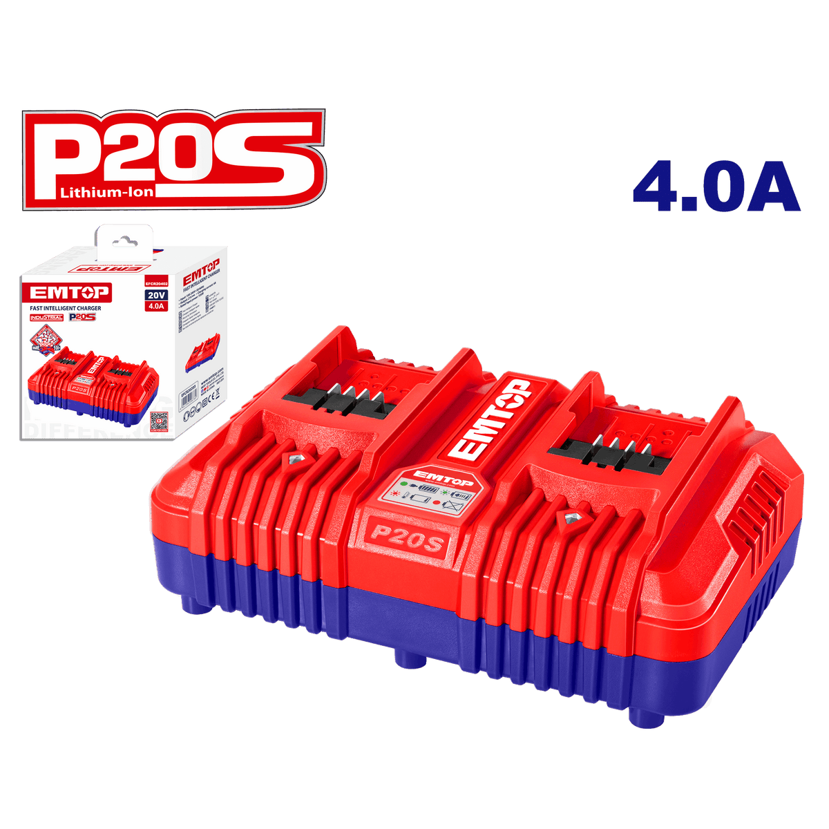 Cargador rápido doble para baterías 20V P20S Emtop ULFCR20403 - LA CASA DEL TELEFONO