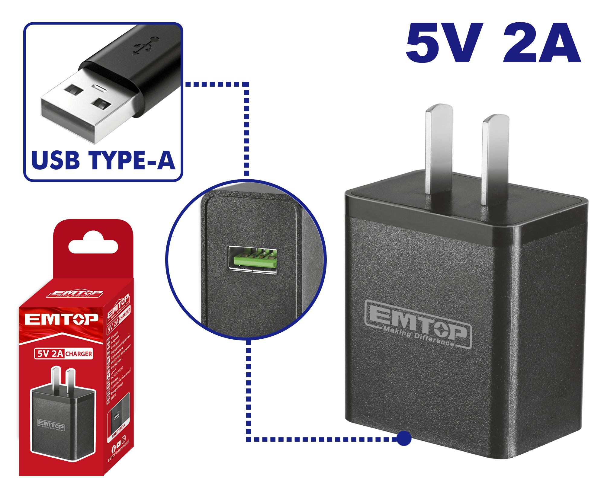 Cargador USB Emtop ULFCR120502 - LA CASA DEL TELEFONO