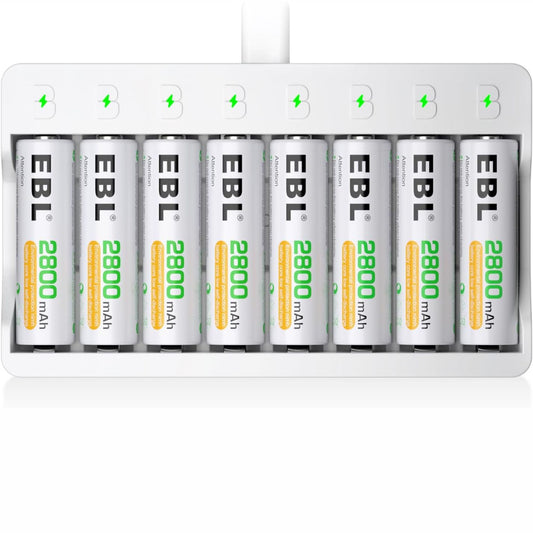 Kit cargador rápido USB para batería AA y AAA + 8 baterías recargables AA