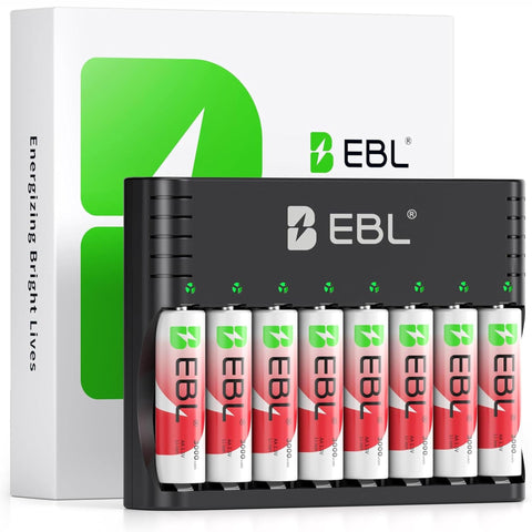 Cargador de baterías AA AAA EBL + 8 baterías recargables AA de litio