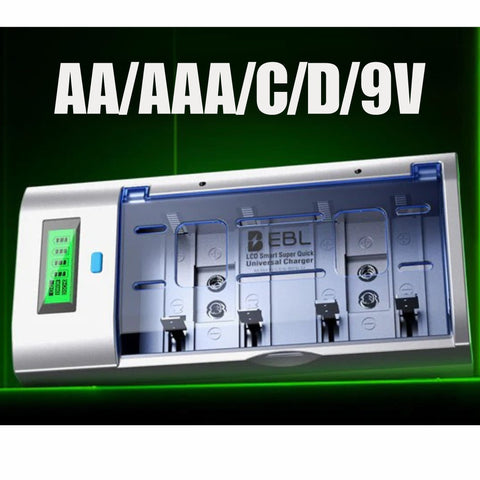 Cargador universal rápido para baterías AA, AAA, C, D y 9V EBL-906