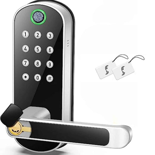 Cerradura inteligente con manija, teclado táctil, huellas y tarjetas de proximidad - LA CASA DEL TELEFONO
