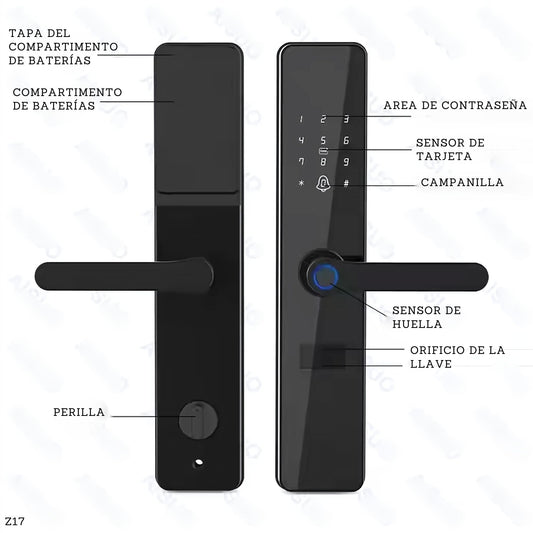 Cerradura Inteligente Huella, Tarjeta y Clave Z17 - LA CASA DEL TELEFONO