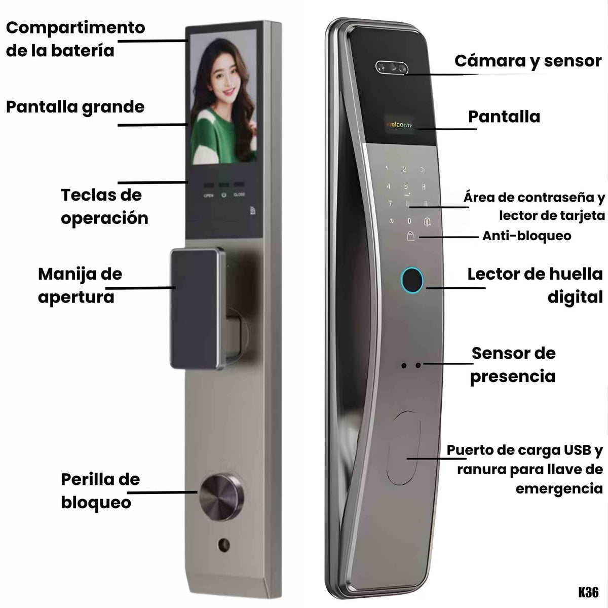Cerradura Inteligente K36: reconocimiento Facial 3D, Wi-Fi, App Tuya - LA CASA DEL TELEFONO