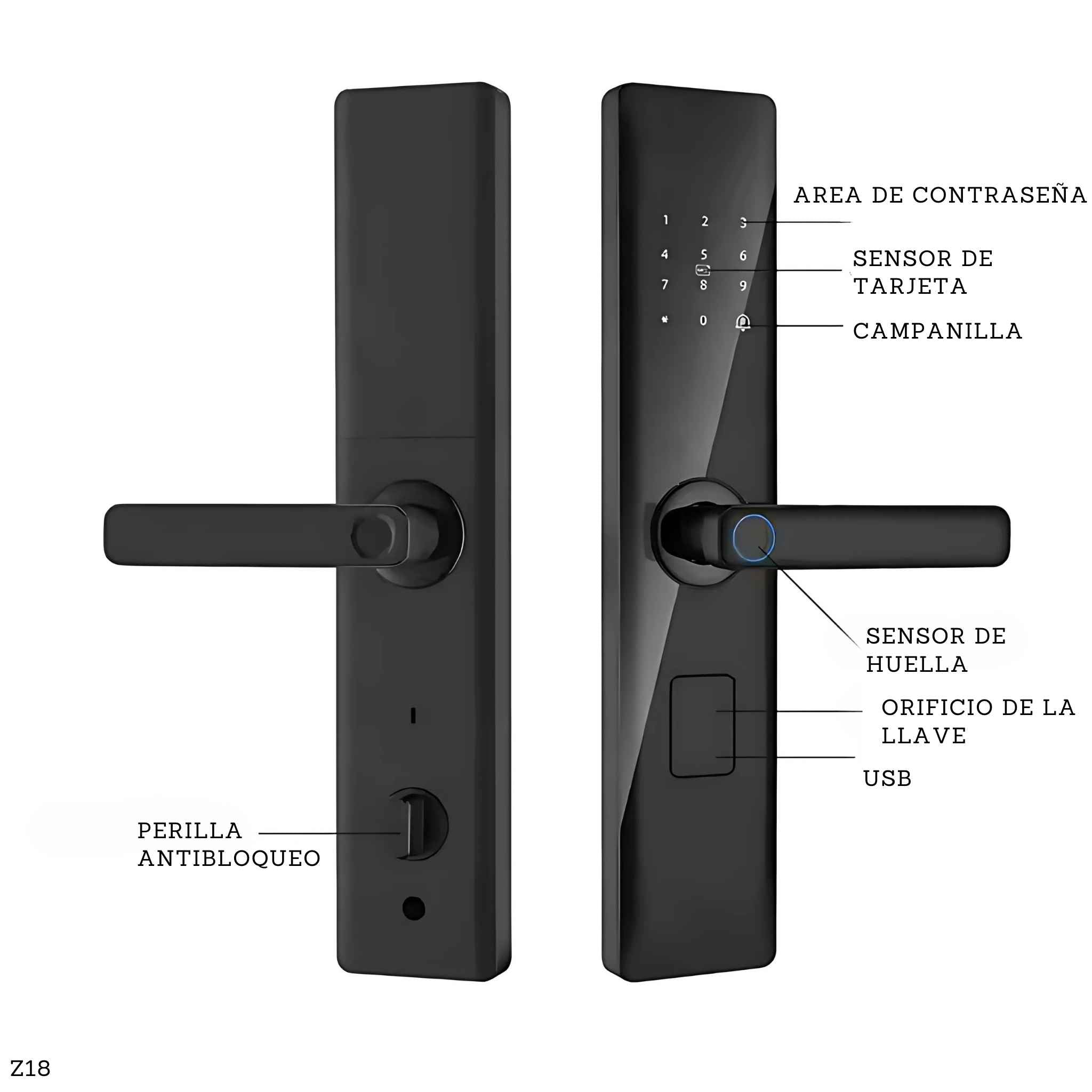 Cerradura inteligente Z18 con manija y sensor de huella