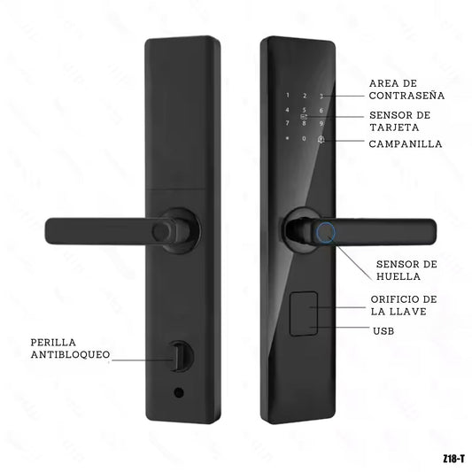 Cerradura Inteligente Z18-T con Manija, Huella y USB - LA CASA DEL TELEFONO