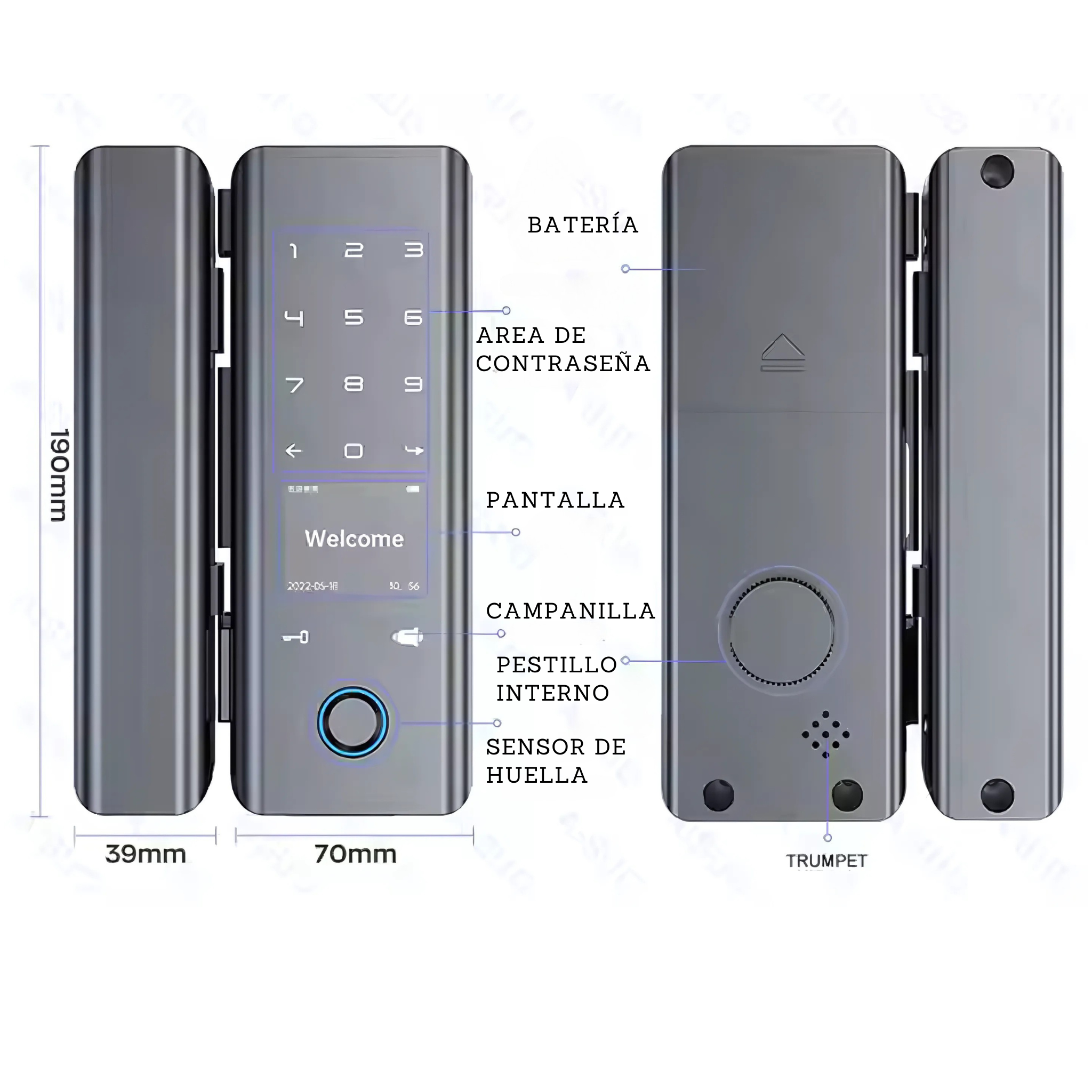 Cerradura inteligente para puerta de vidrio: huella, tarjeta y llave Smart lock B4