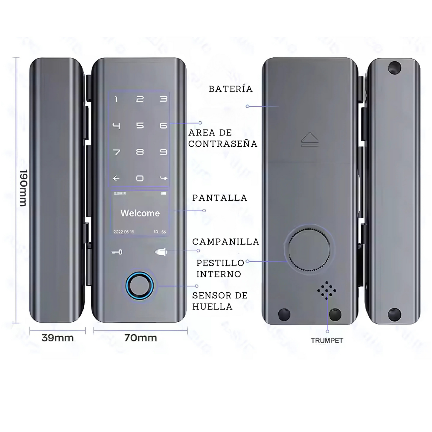 Cerradura inteligente para puerta de vidrio: huella, tarjeta y llave Smart lock B4