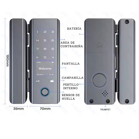 Cerradura inteligente para puerta de vidrio: huella, tarjeta y llave Smart lock B4