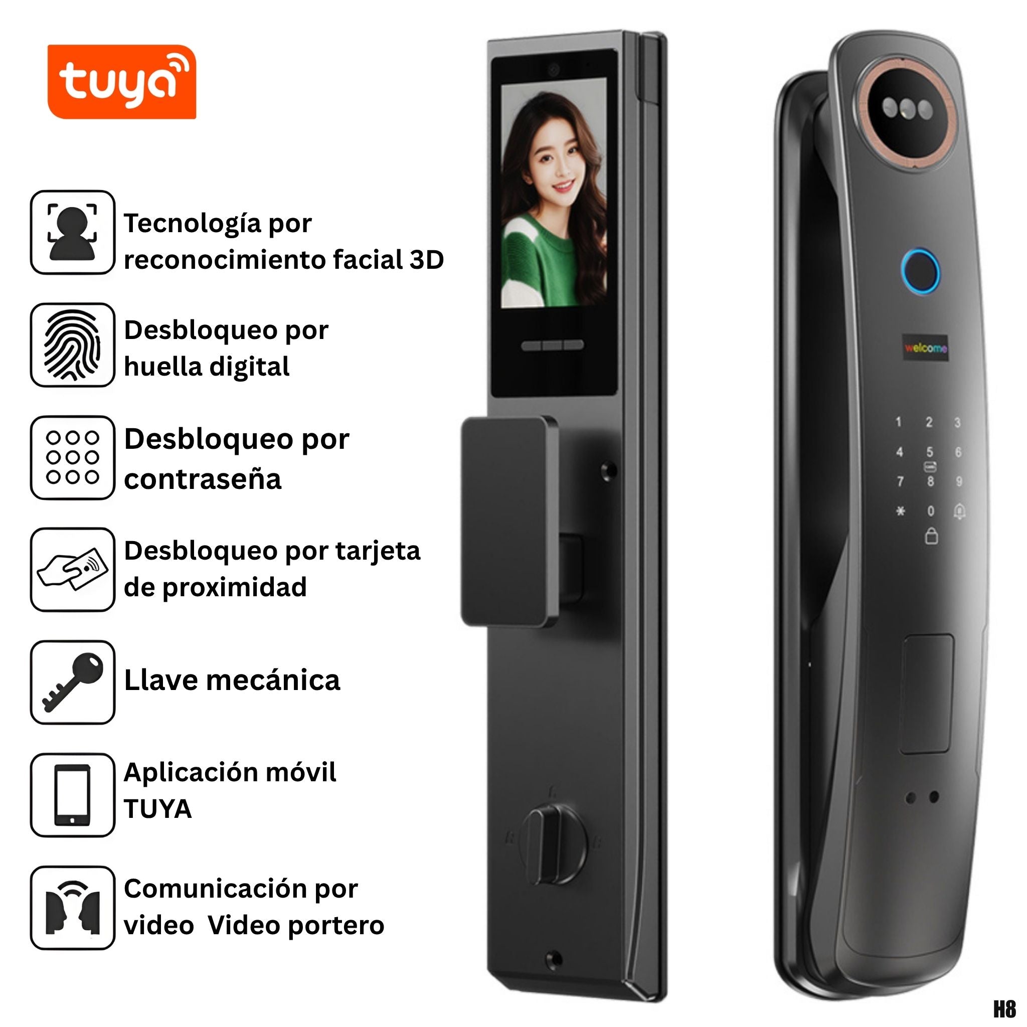 Cerradura H8: reconocimiento facial 3D, Wi-Fi Tuya