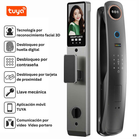cerradura inteligente k8 reconocimiento facial huella clave aplicacion tuya