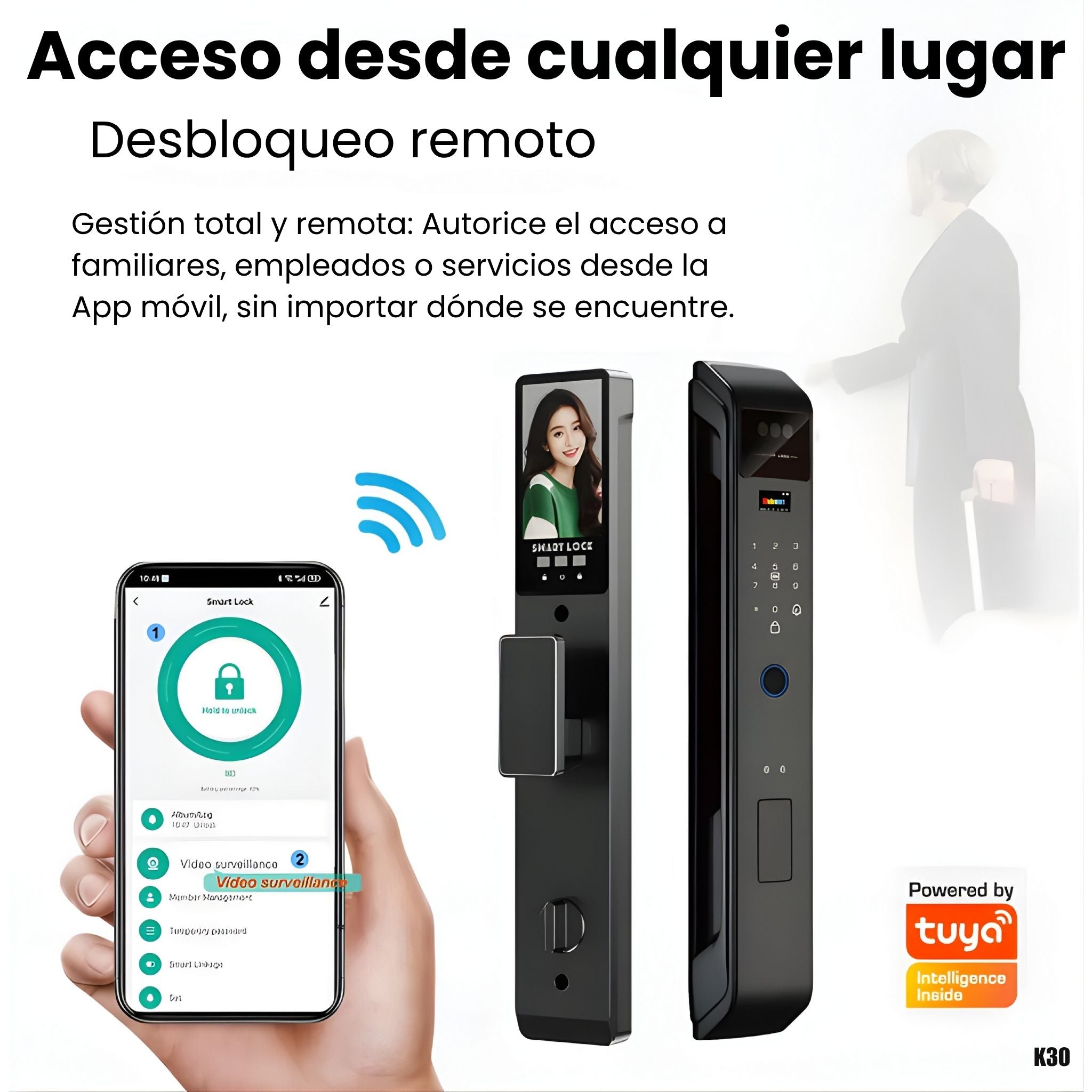 Cerradura Inteligente K30: reconocimiento Facial 3D, Wi-Fi, App Tuya