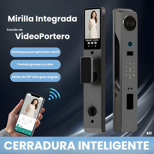Cerradura Inteligente K42 Facial 3D, App Tuya, Wifi y función de Videoportero