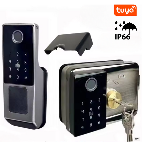 Cerradura inteligente M6 para puerta de hierro desbloqueo por huella contraseña tarjeta magnetica