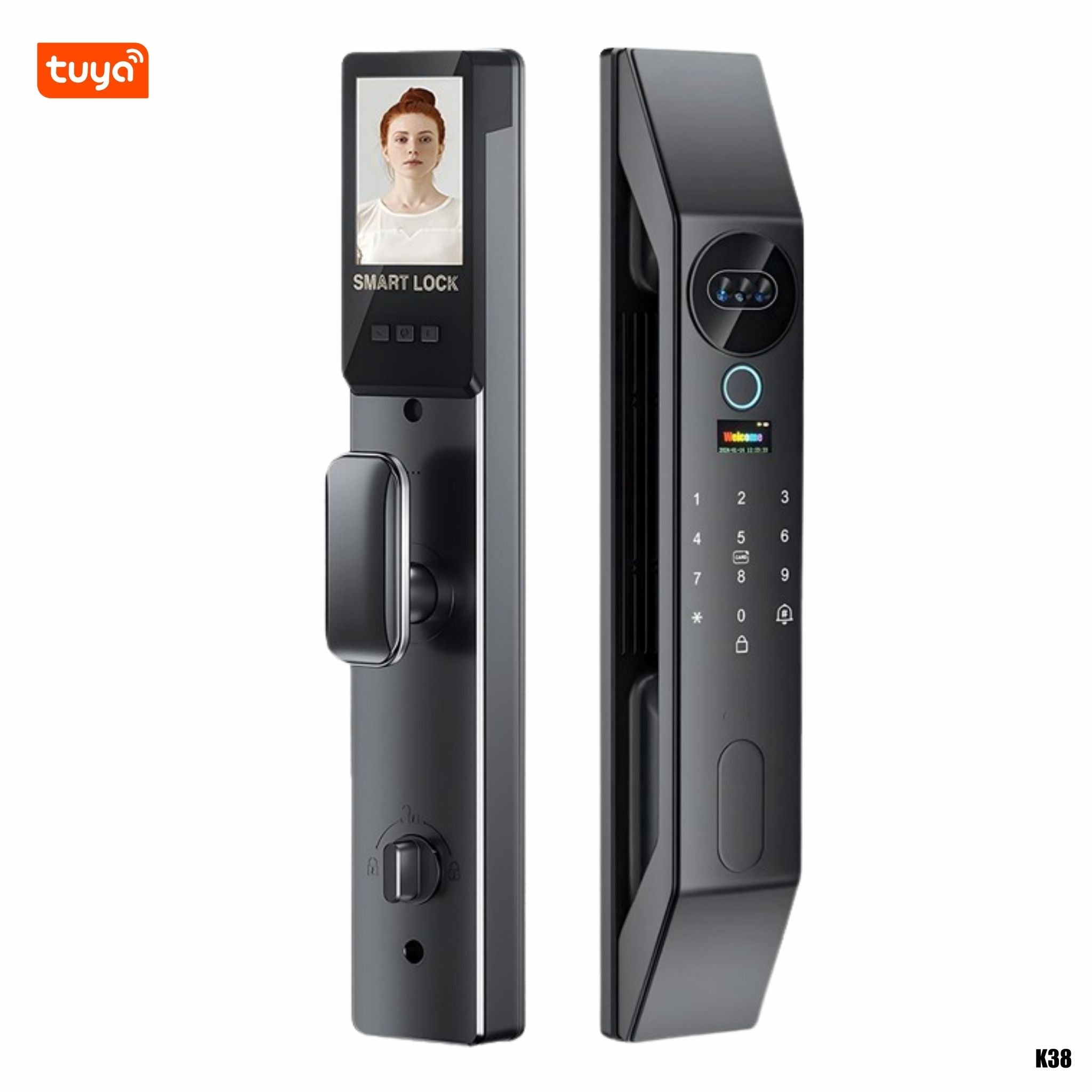 Cerradura inteligente K38 apertura por teléfono celular, rostro, huella, clave