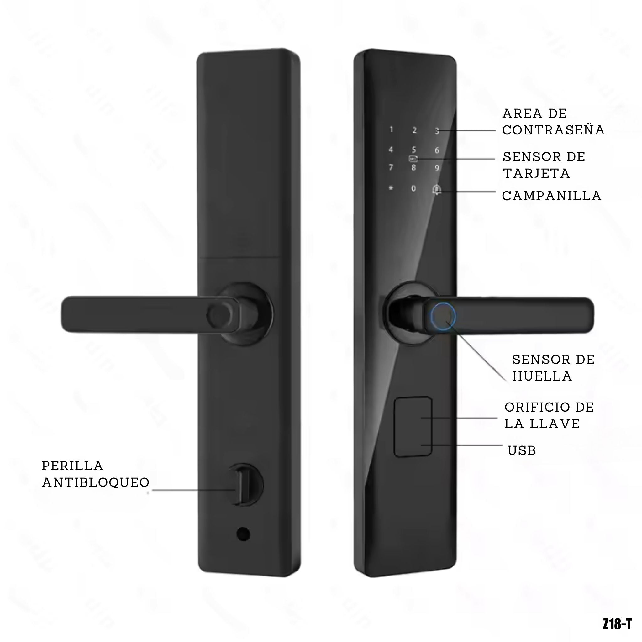 Cerradura inteligente Z18-T Huella Código Tarjeta Tuya APP y llave