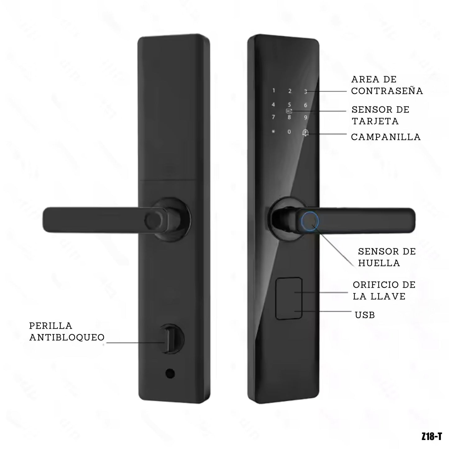 Cerradura inteligente Z18-T Huella Código Tarjeta Tuya APP y llave