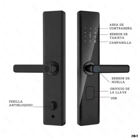 Cerradura inteligente Z18-T Huella Código Tarjeta Tuya APP y llave