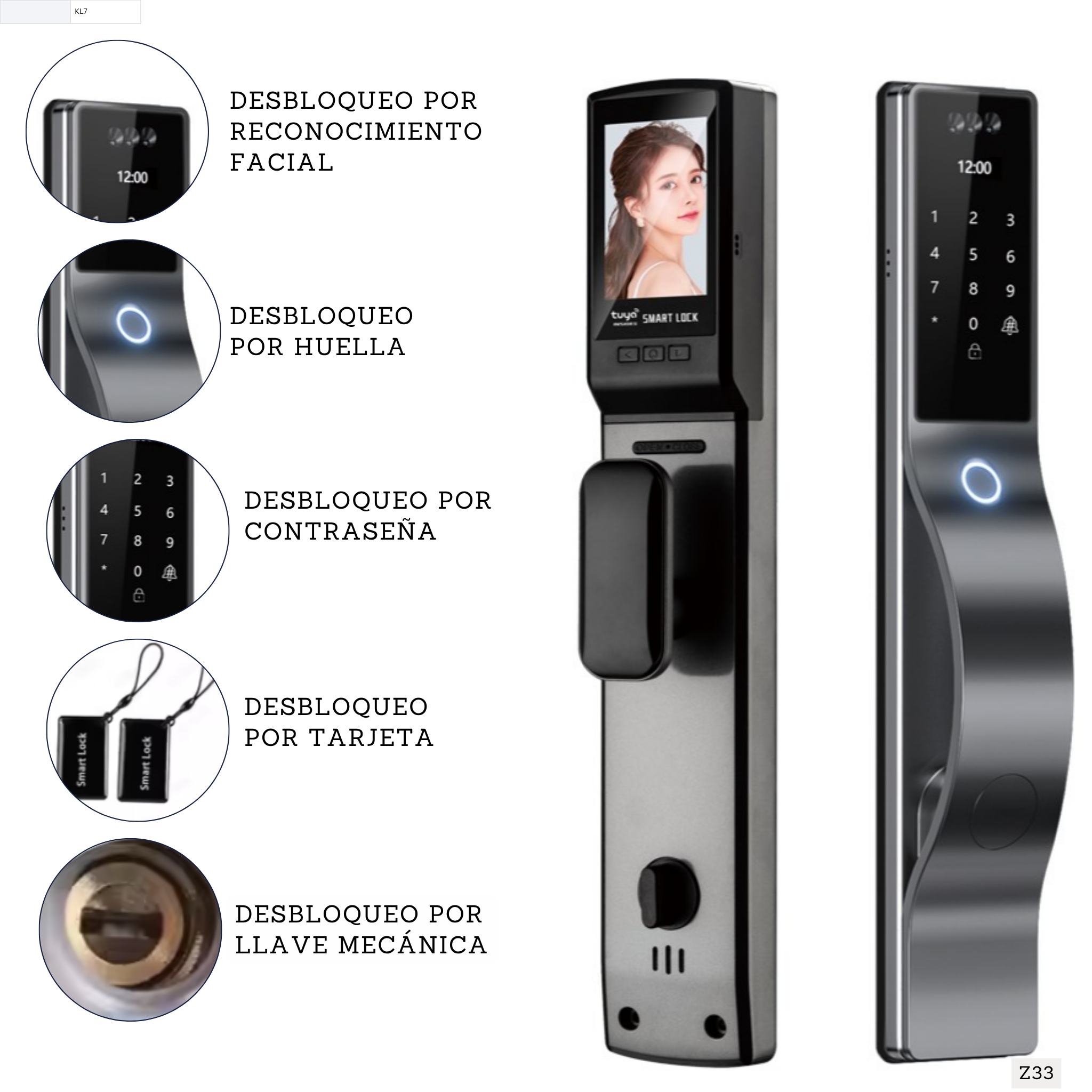 Cerradura inteligente con mirilla, desbloqueo facial, huella