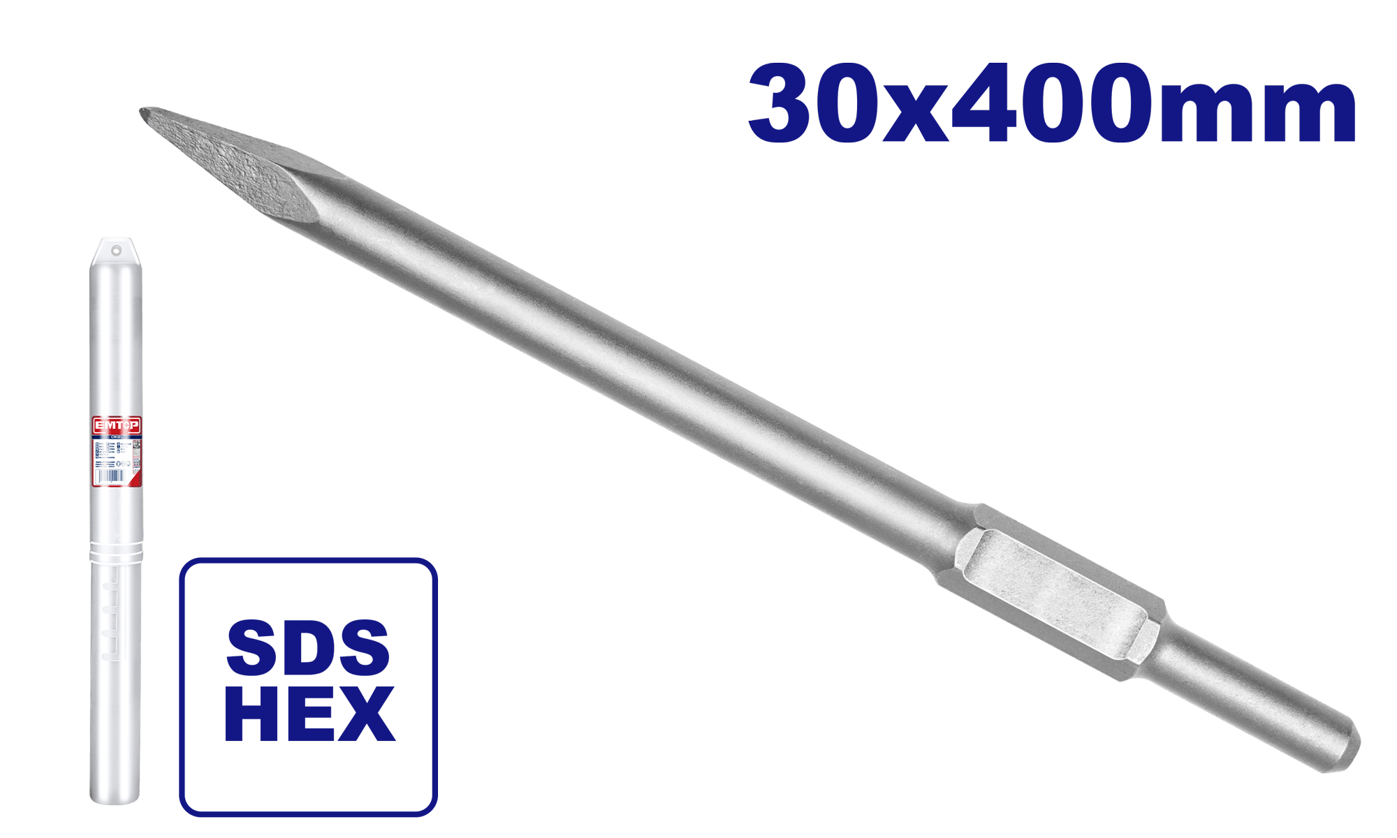 Cincel de punta con encastre SDS HEX 30x400mm Emtop ECHS034002 - LA CASA DEL TELEFONO