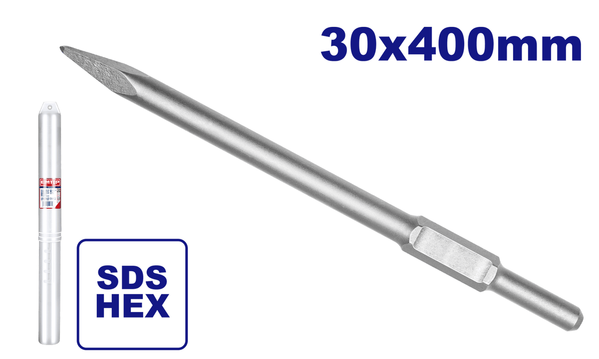 Cincel de punta con encastre SDS HEX 30x400mm Emtop ECHS034002 - LA CASA DEL TELEFONO