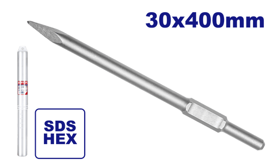 Cincel de punta con encastre SDS HEX 30x400mm Emtop ECHS034002 - LA CASA DEL TELEFONO