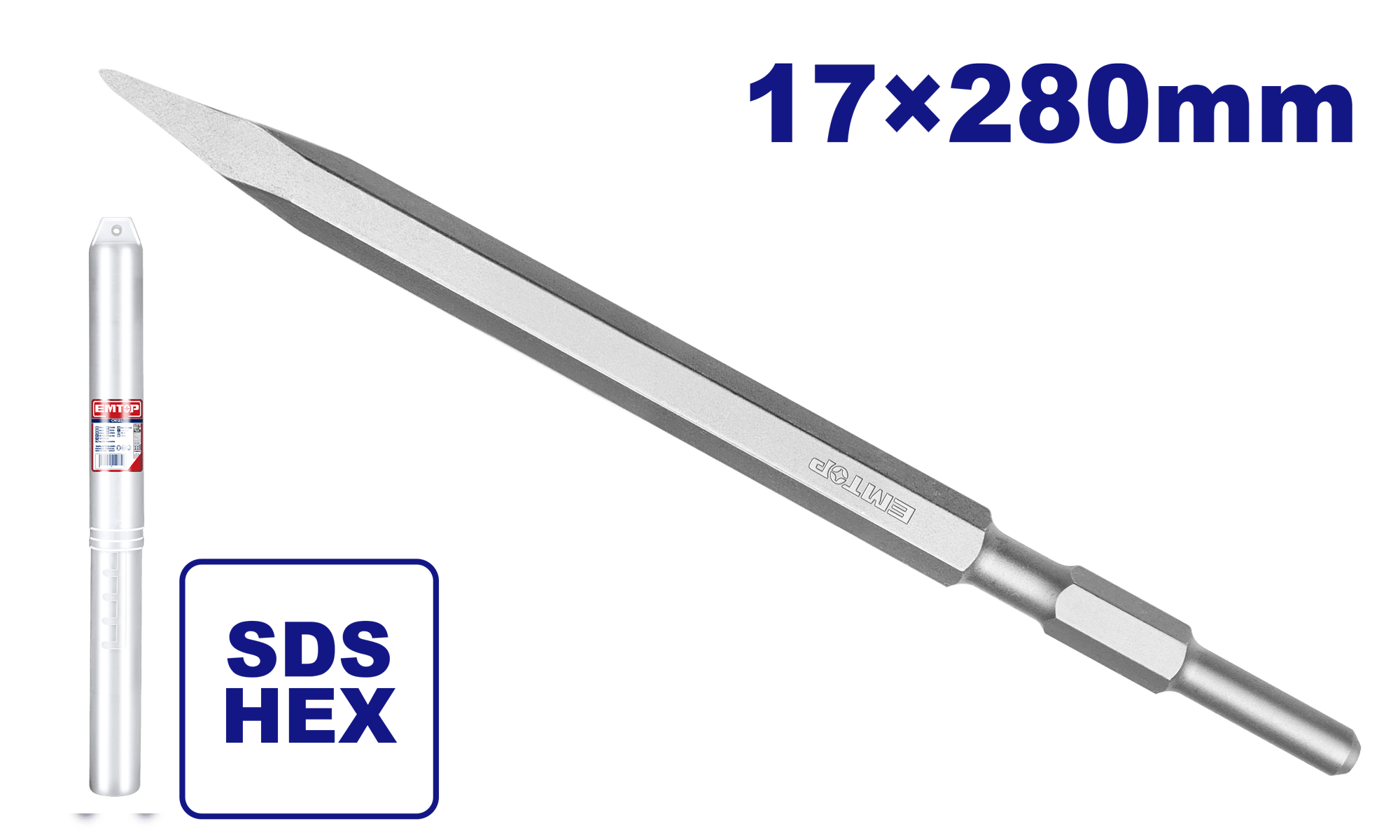 Cincel de punta encastre SDS HEX 17x280mm Emtop ECHS072802 - LA CASA DEL TELEFONO