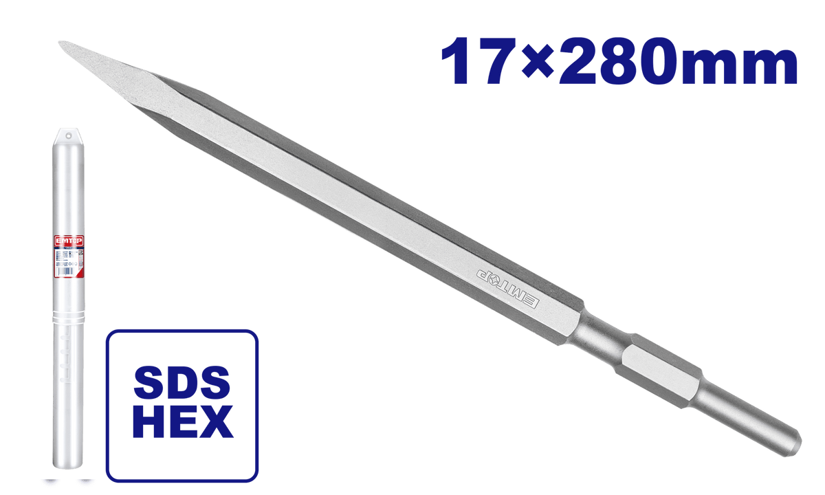 Cincel de punta encastre SDS HEX 17x280mm Emtop ECHS072802 - LA CASA DEL TELEFONO
