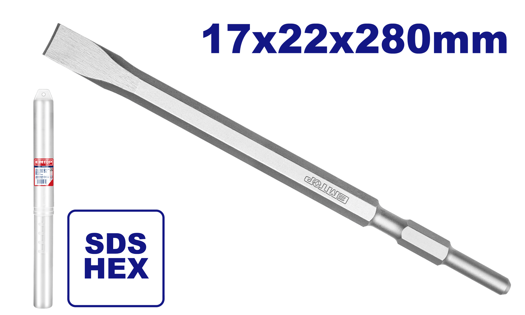 Cincel plano con encastre SDS HEX 17x22x280mm Emtop ECHS072822 - LA CASA DEL TELEFONO