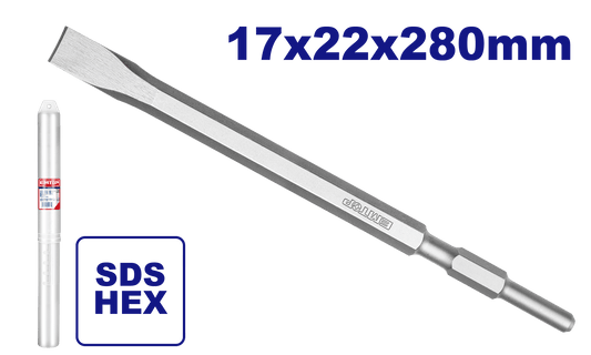 Cincel plano con encastre SDS HEX 17x22x280mm Emtop ECHS072822 - LA CASA DEL TELEFONO