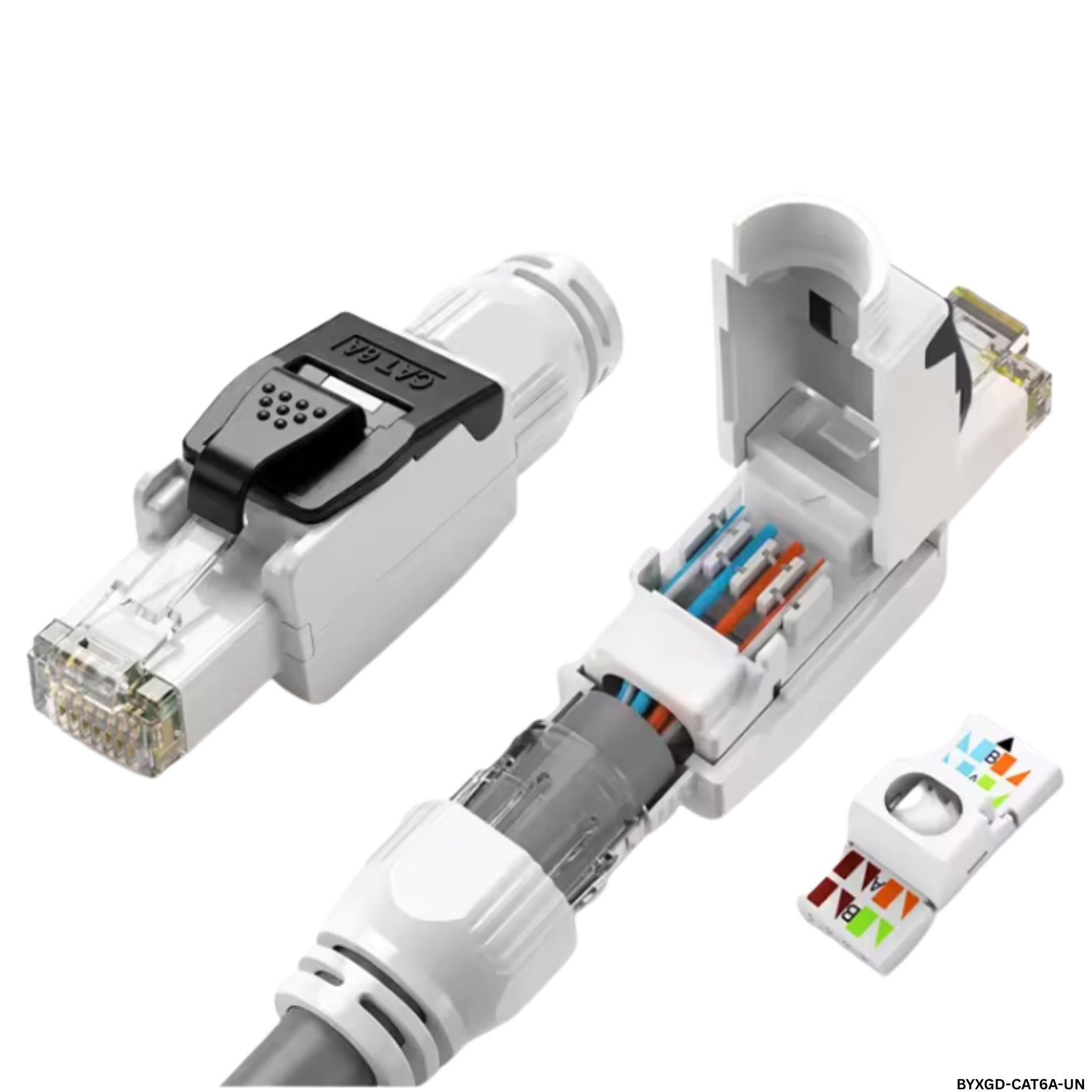 Conector Cat6A de armado rápido BYXGD sin herramientas, reutilizable