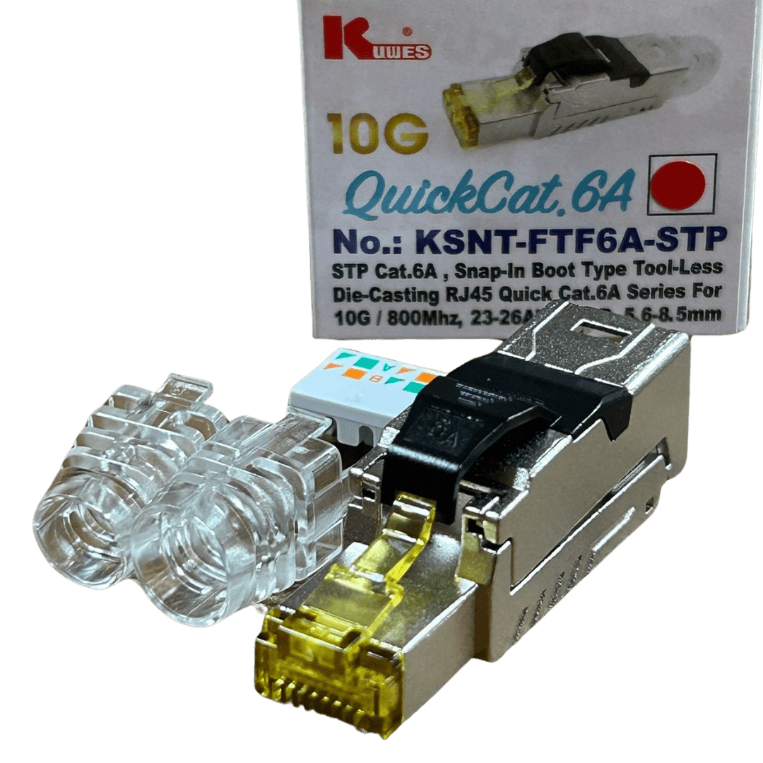 Conector RJ45 CAT6A STP de 10G para montaje sin herramienta Kuwes KSNT-FTF6A-STP - LA CASA DEL TELEFONO