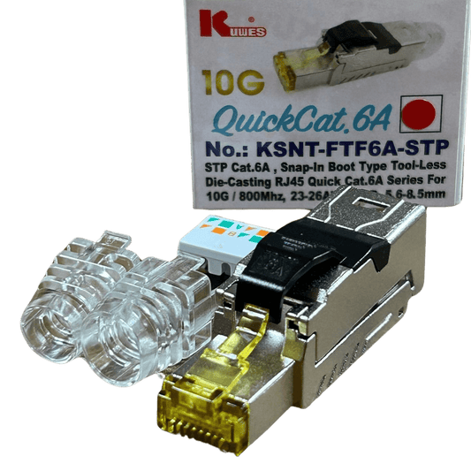 Conector RJ45 CAT6A STP de 10G para montaje sin herramienta Kuwes KSNT-FTF6A-STP - LA CASA DEL TELEFONO