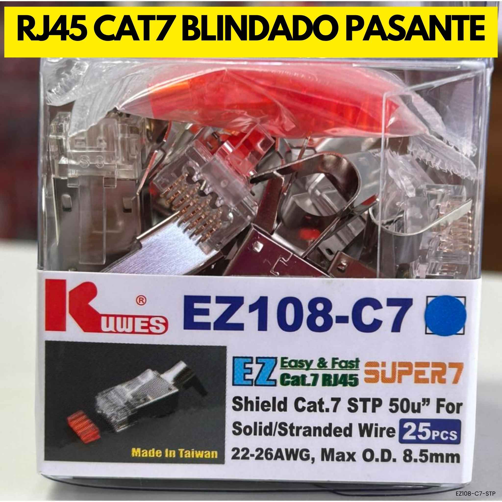 Conector RJ45 EZ Cat7 STP KUWES EZ108-C7 oro 50 microinches cableado red Panamá 