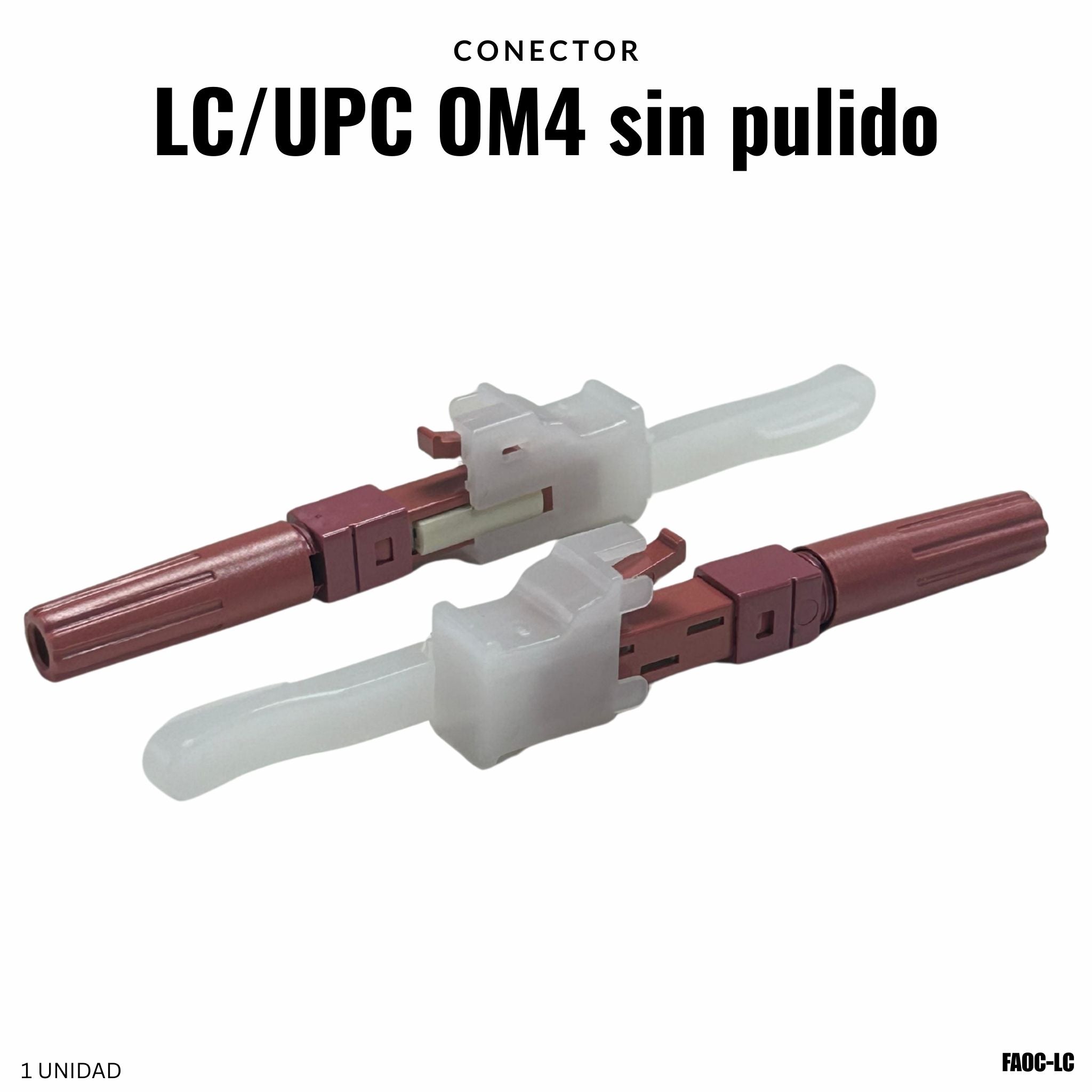 Conector de fibra óptica LC/UPC OM4 sin pulido para cables 0.9mm y 3.0mm 