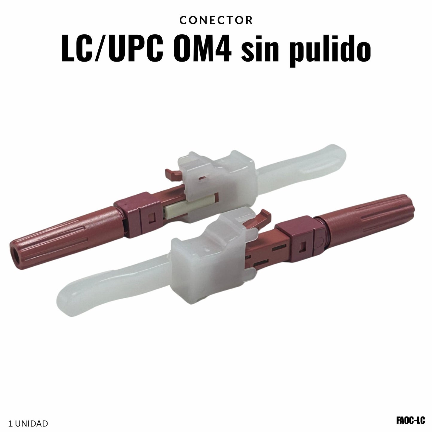 Conector de fibra óptica LC/UPC OM4 sin pulido para cables 0.9mm y 3.0mm 