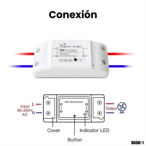Interruptor inteligente Wi-Fi BASIC-1 con control por voz y App móvil (90-250V)