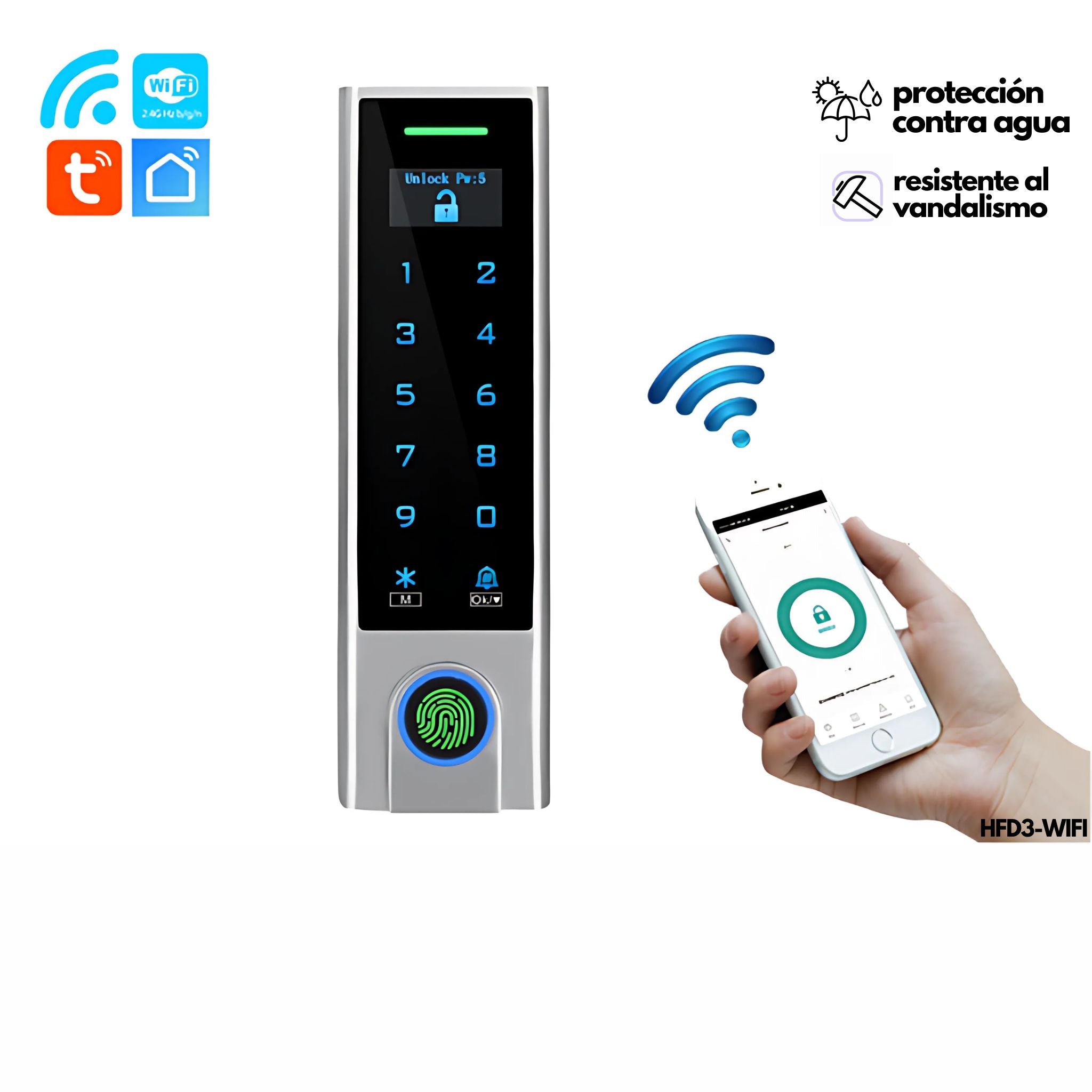Control de acceso con huella pantalla Secukey HFD3-WIFI en puerta de oficina