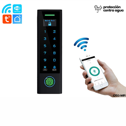 Control acceso WiFi OLED Secukey CFD3-WIFI huella tarjeta EM Tuya IP66